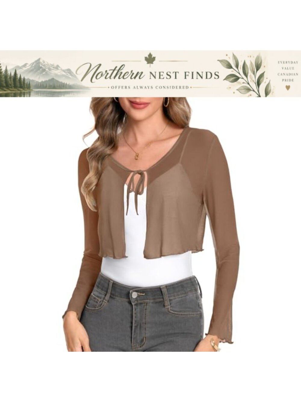 Womens Sheer Bolero Shrug Long Bell Sleeve Cropped Cardigan